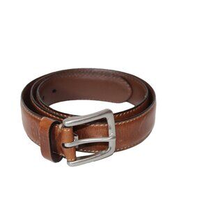 Fossil Mens Brown Genuine Leather Belt Size 38 Silver Buckle Classic